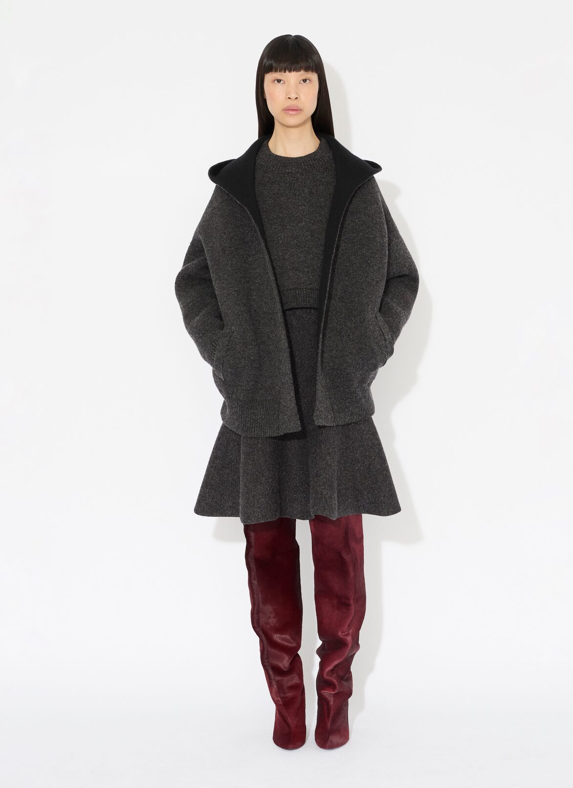 HOODED SHETLAND WOOL CARDIGAN ALAÏA  HOODED SHETLAND WOOL CARDIGAN